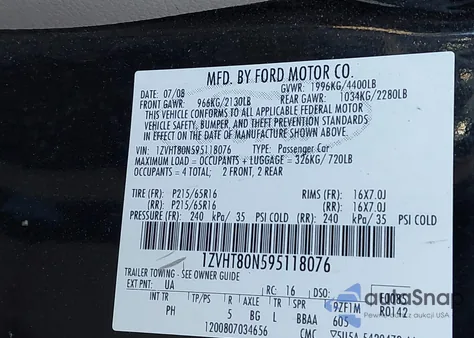 2009 Ford Mustang V6/V6 Premium из США, поврежденный, VIN 1ZVHT80N595118076